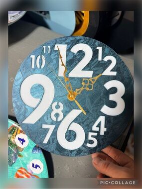 Blues Patterned Wall Clock with White Numerals
